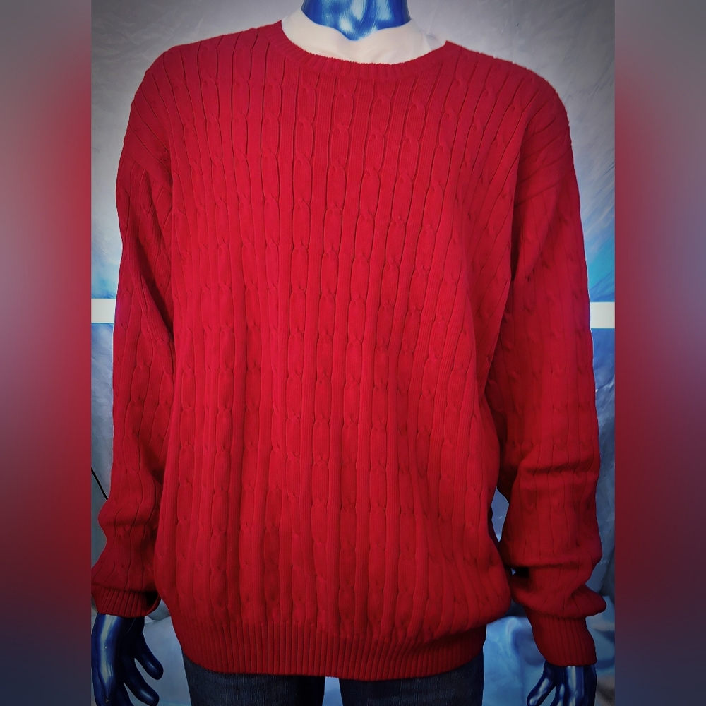 Tommy Hilfiger Golf Cable Knit Sweater Men’s 2XL Red Thick Cotton Crewneck